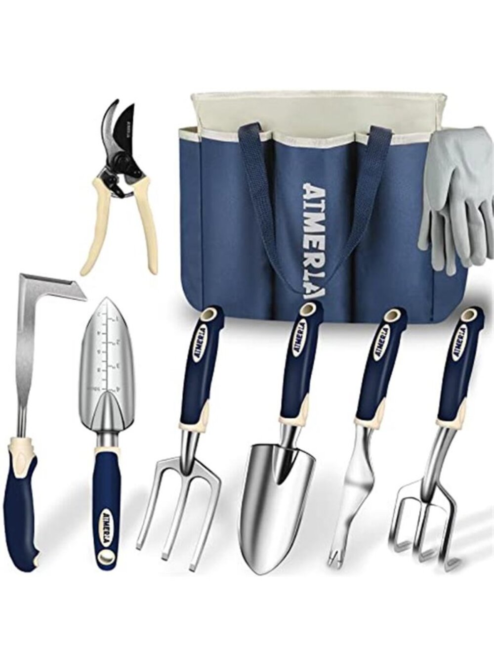 9 Piece Garden Tool Set Aluminum Hand Tools Trowel Rake Pruner Storage Bag Kit